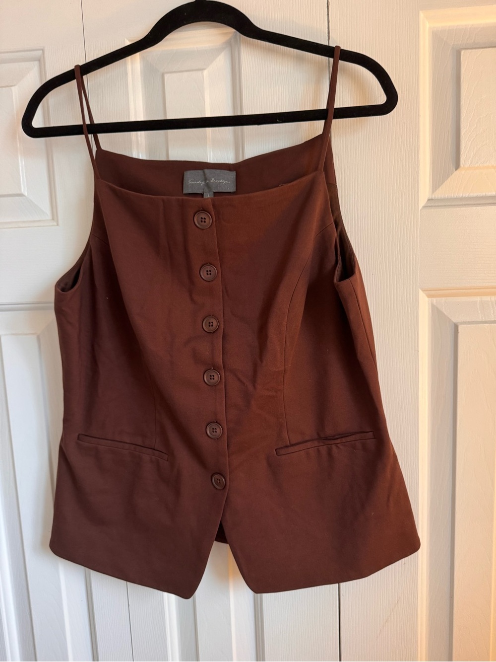 Sunday in Brooklyn Chocolate Brown Button-Up Vest Top- L